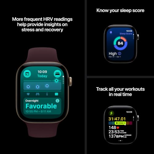 Apple Watch Series 12 GPS 42mm Smartwatch | Light Gold Aluminum Case, Sand Sport Band - S/M. Health + Fitness + Sleep Tracking, Heart Rate, Safety