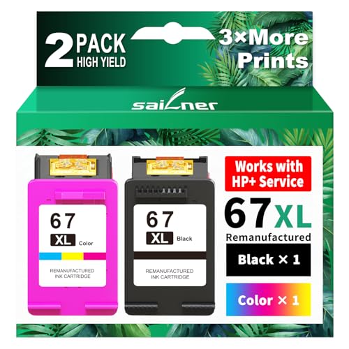 67XL Ink Cartridges Black/Color Combo Pack Replacement for HP Ink 67 HP67XL | High Yield 67XL Ink Compatible with HP DeskJet 2755e 2855e 2700 2700e 4155e 2734e 2827e 4100e Envy 6055 6455e Printer 2PK
