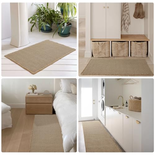 TYUU Waffle Bath Mat, Boho Bathroom Rugs Non Slip Washable, 30x20 Khaki | Super Absorbent Quick Dry Bath Rug, Non-Slip Backing, Soft Waffle Boho Farmhouse Bathroom Mats, Tub, Shower & Home Decor