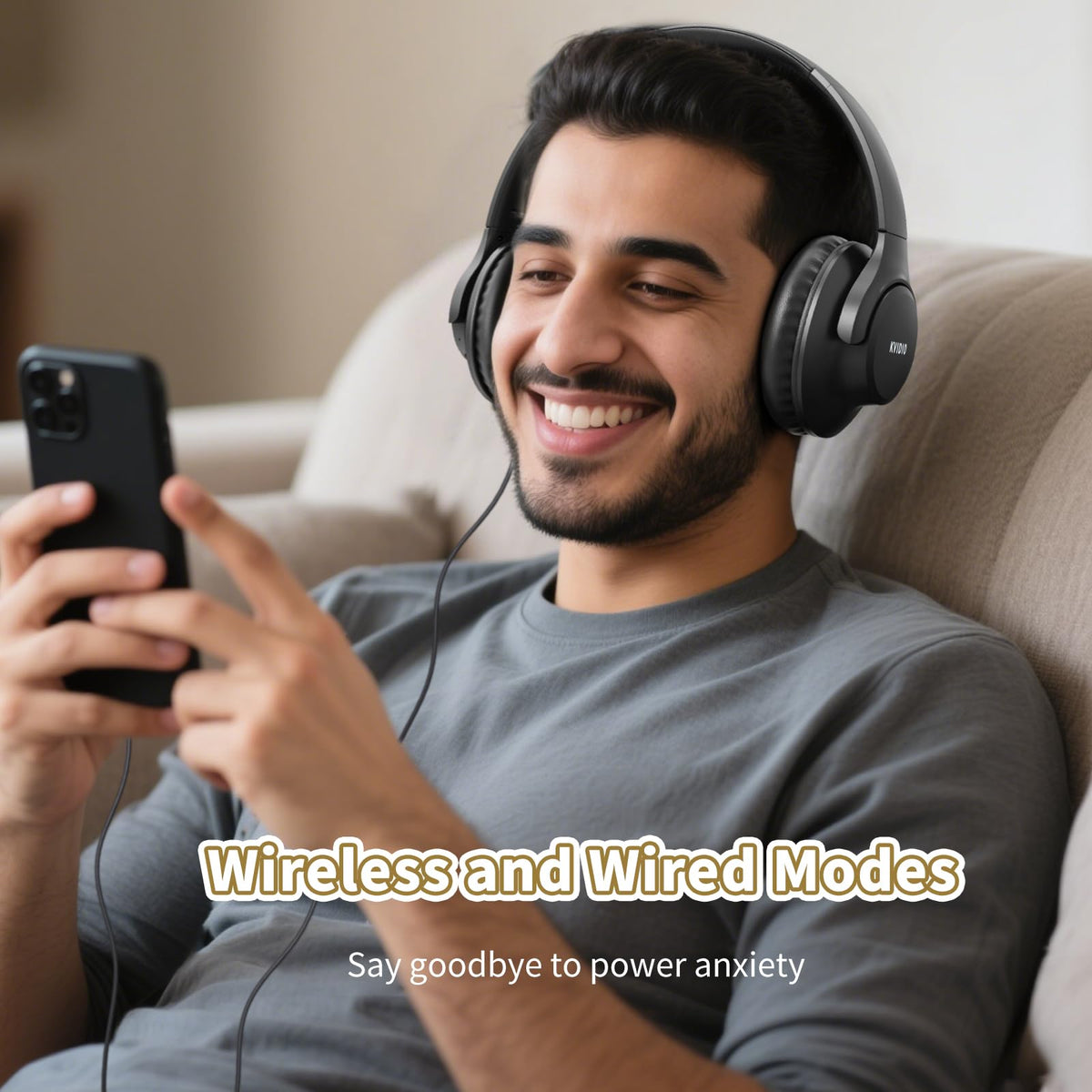 KVIDIO Bluetooth Headphones Wireless Over Ear Headsets 65H Playtime | Deep Bass, HiFi Stereo, Bluetooth 6.0, Microphone, Comfortable Fit, Foldable, Lightweight, Low Latency for Travel Home Office