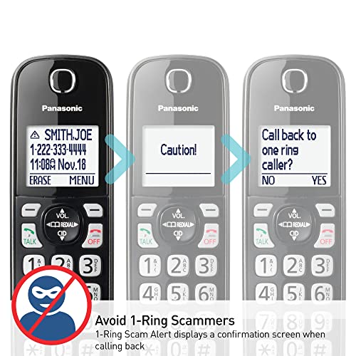 Panasonic Cordless Phone with Answering Machine, 2 Handsets Landline Phone | Home phones landline cordless featuring an answering machine, call block and caller ID, Metallic Black, KX-TGD832M