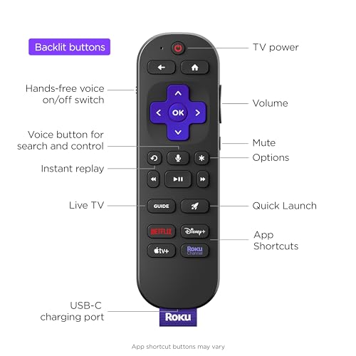 Roku Voice Remote Pro (2nd Ed.), TV Remote Control with Backlit Buttons | Hands-free Voice Controls, Rechargeable, & Lost Remote Finder - Replacement Compatible with All Roku TV, Players & Audio