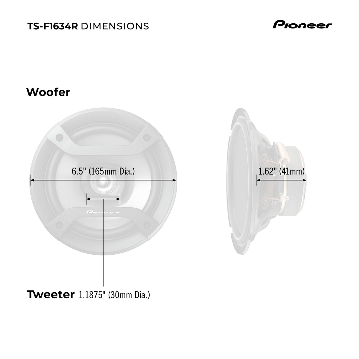 Pioneer F-Series TS-F1634R 6.5" 2-Way Coaxial Car Speakers 200W Max | Great Factory Speaker Replacement, Balanced Sound + Smooth Treble, High-Efficiency Speaker Designed for OEM Power