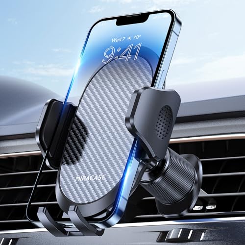 Miracase Phone Holders for Your Car with Metal Hook Clip, Air Vent Cell Phone Stand Car Mount, Universal Automobile Cradle for Garmin GPS Fit iPhone Android and All Smartphones, Dark Black
