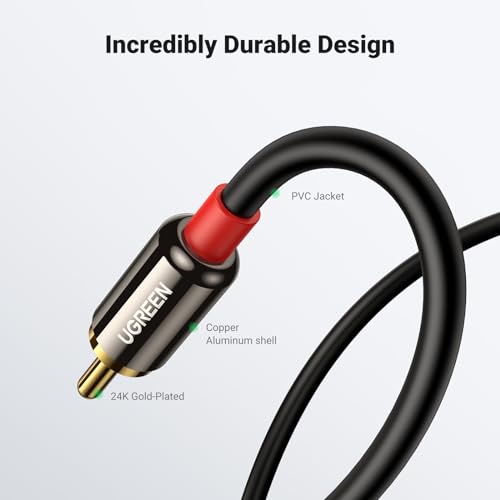 UGREEN 3.5mm to RCA Cable, 6.6FT 2RCA Male to Aux Audio Adapter, HiFi Sound | RCA to Aux Connector for Phone Speaker MP3 Tablet HDTV, Auxiliary 1/8 to RCA Cord Headphone Jack Y Splitter with Metal Shell