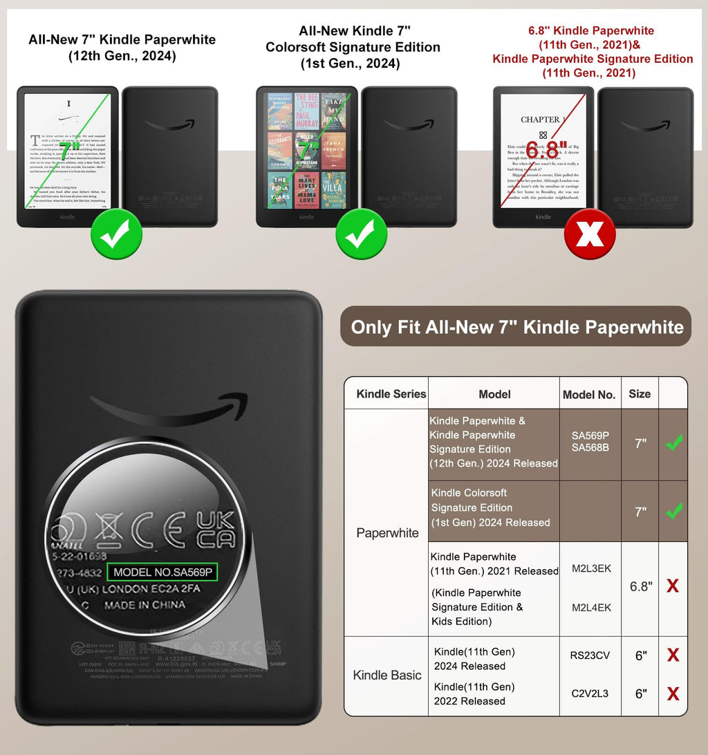 MoKo Case for 7" Kindle Paperwhite 12th Gen 2024 & Kindle Colorsoft, Black | for Signature Edition 2024, Lightweight Cover with Hand Strap, Auto Wake/Sleep