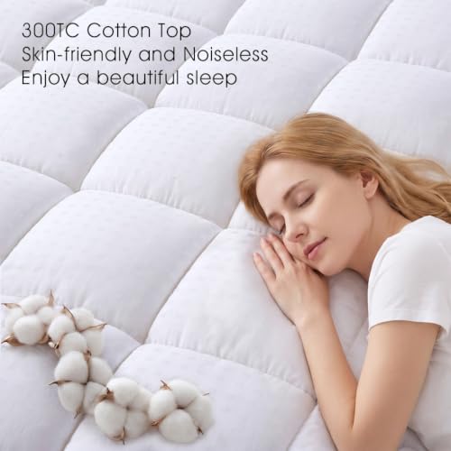 EASELAND Queen Size Mattress Pad Cotton Pillow Top Mattress Topper White | Cooling Mattress Cover Cotton Top,8-21" Deep Pocket Protector,60x80 Inches,Boxing Quilted & Machine Washable
