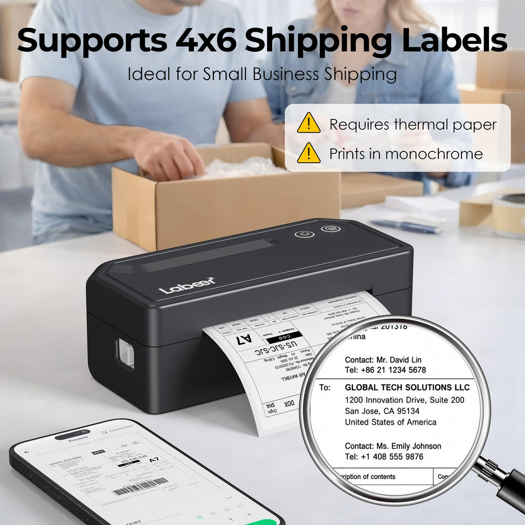 Labeer Bluetooth Thermal Shipping Label Printer, Wireless 4x6 Label Printer | For Small Business, Home, Office, Online Sellers, Warehouse & Shipping, Compatible with iPhone, Android, Windows & Mac