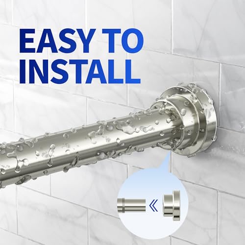 Mcrbeay Shower Curtain Rod, 1" Diameter Heavy Duty Tension Shower Rod | Adjustable 28-74 inch Non Slip No Drill Spring Tension Rod For Bathroom, Shower Stall, No Rust, Brushed Nickel