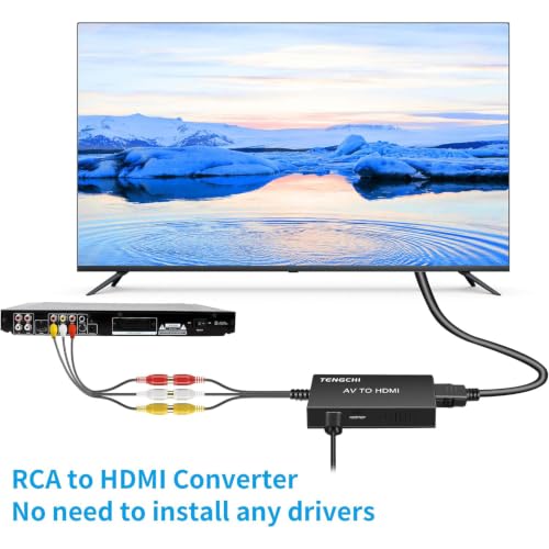 Tengchi RCA to HDMI Converter, AV to HDMI Adapter | Composite to HDMI Support 1080P PAL/NTSC For PS1, PS2, PS3, STB, Xbox, VHS, VCR, DVD Players