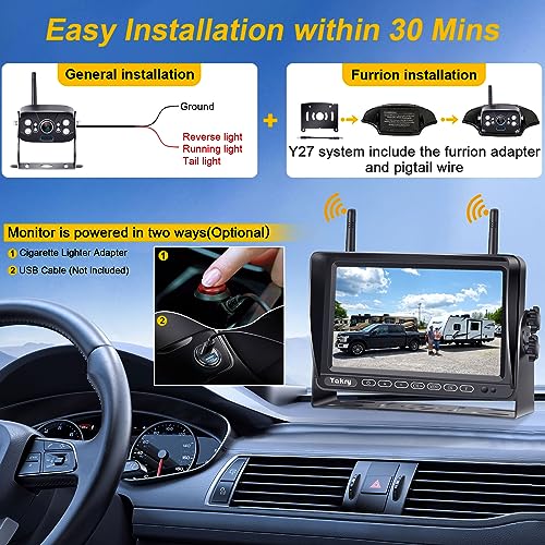 RV Backup Camera Wireless Plug and Play: Pre-Wired for Furrion Easy Install | 1080P HD Recording Wide View Rear View Camera Clear Night Vision Strong Signal 7'' Monitor for Trailer Camper Motorhome Yakry