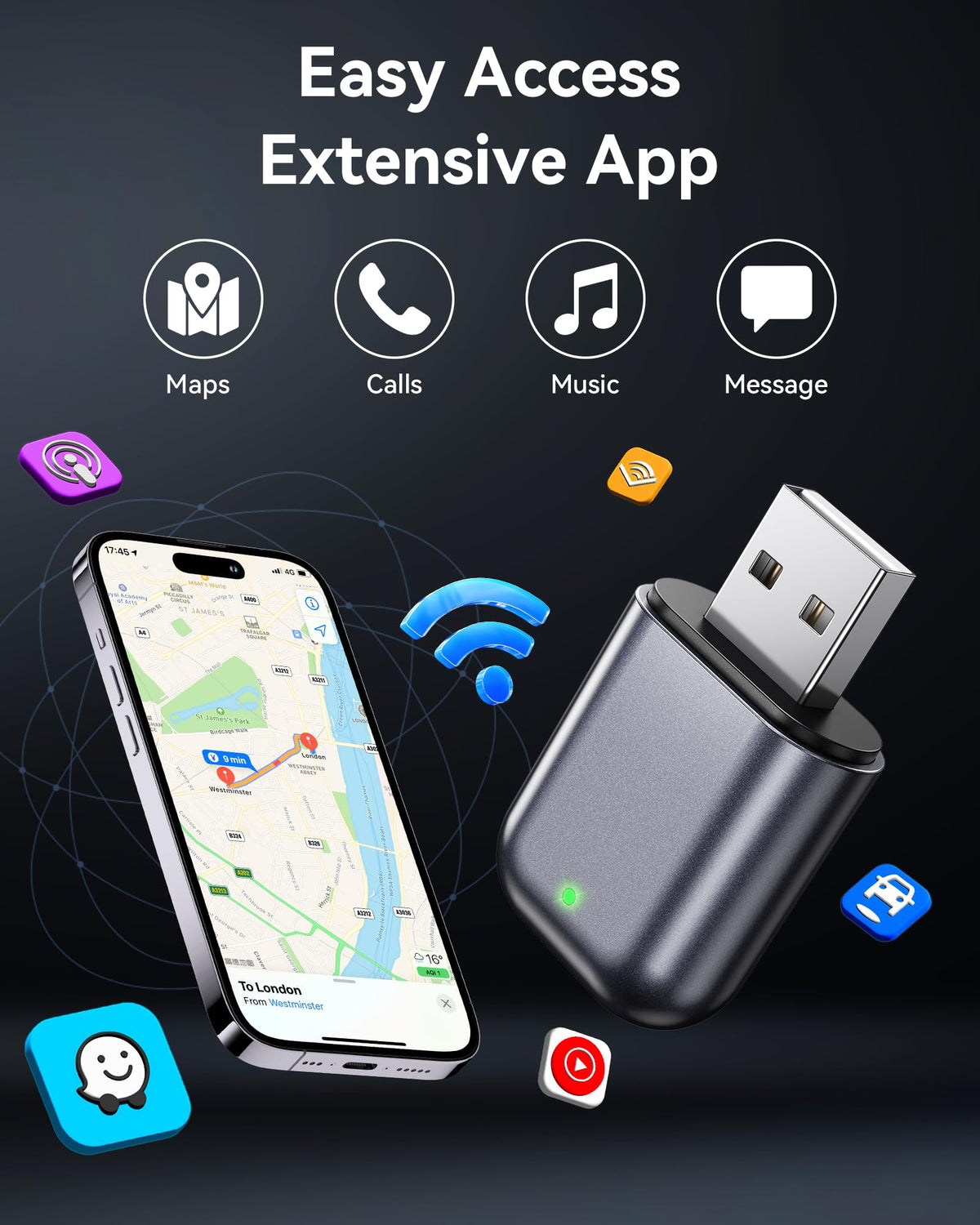 Burnt Sugar Wireless Carplay Adapter for iPhone 2026 Upgraded, Ultra-Mini USB for Apple Car Play Convert Wired to Wireless, Stable Low-Lag GPS Plug & Play for iOS 10+ & Cars from 2016+ (Jet Gray)