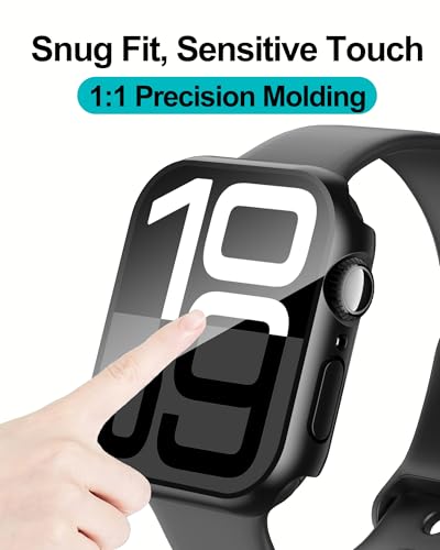 Smiling 2 Pack Case Built in Tempered Glass Screen Protector Compatible with Apple Watch Series 11 (2025)/Series 10 46mm, Hard PC Case Overall Protective Cover- Black