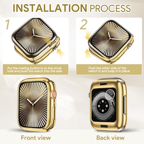 JR.DM 40mm Soft Flexible TPU Case Compatible for Apple Watch Series 6/5/4/SE Touchable Screen Lightweight Anti-Scratch All-Around Protector Thin Guard Shockproof Cover Shiny Bumper for iWatch, Gold