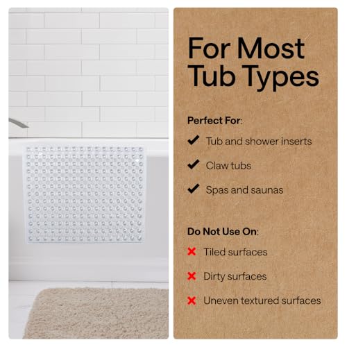 GORILLA GRIP Bath Tub Shower Mat, Bathtub Floor Liner, 35x16 Clear | Patented Large Mats, Machine Washable, Suction Cups and Drain Holes to Keep Tubs Clean, Soft on Feet, Bathroom Essentials