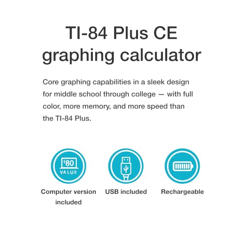 Texas Instruments TI-84 Plus CE Color Graphing Calculator, Black | Computer version included, USB charging, Full color, Faster than TI-84 Plus