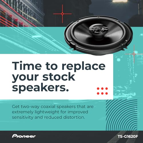 Pioneer G-Series TS-G1620F 6.5" 2-Way Coaxial Car Speakers 300W Max | Great Stock Upgrade, Balanced Sound + Smooth Treble, High-Efficiency Speaker Designed for OEM Power