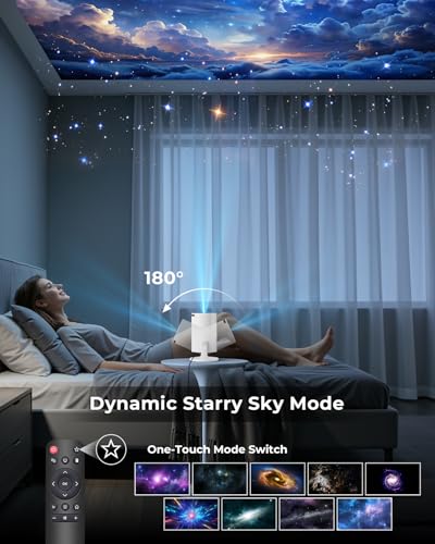 Mini Projector, Portable Projector with Wifi and Bluetooth, Built in Apps | Support 4K 1080P, 180° Rotation, Auto Keystone, Movie Projector Compatible With HDMI/USB/TV Stick/Smartphone/Laptop