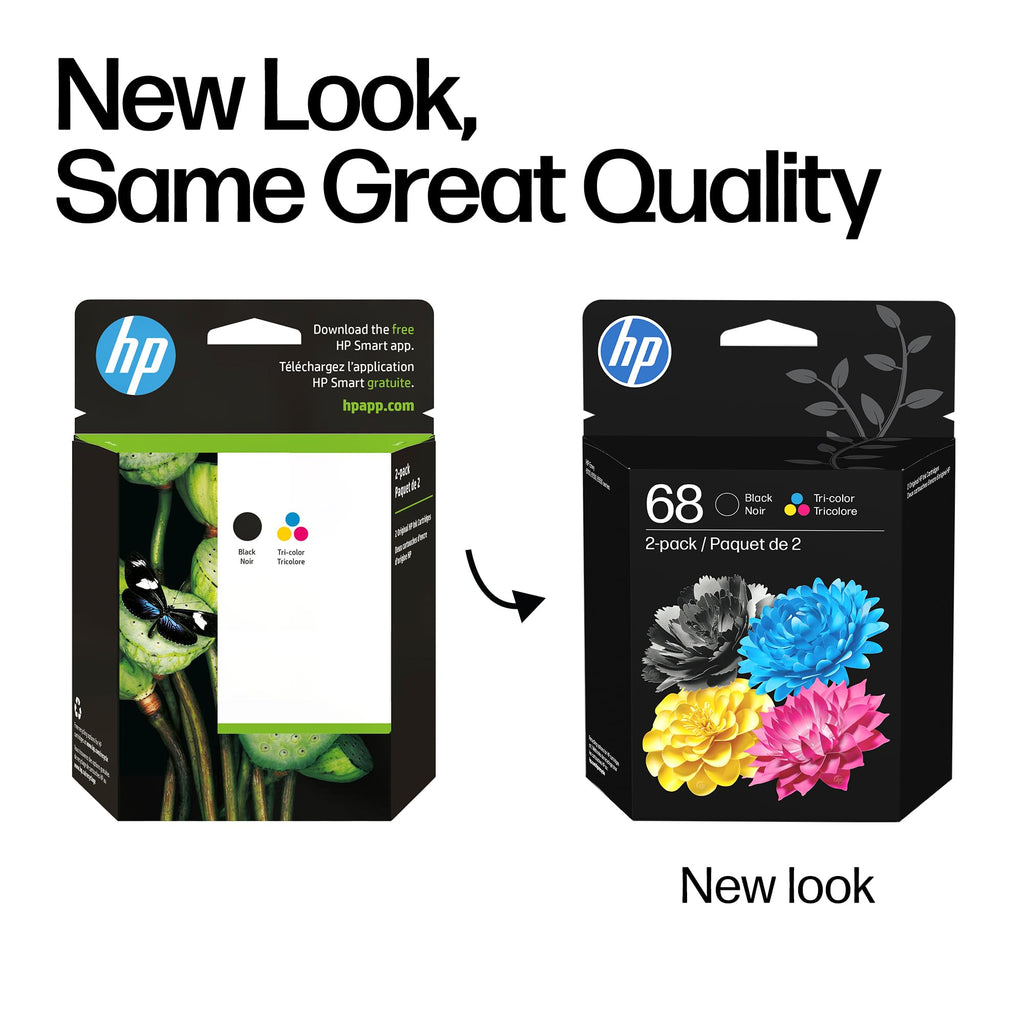 HP 68 Black/Tri-Color Ink Cartridges (2-Pack) | Works with Envy 6100e, 6500e Series | 6L6S2TN | Packaging May Vary