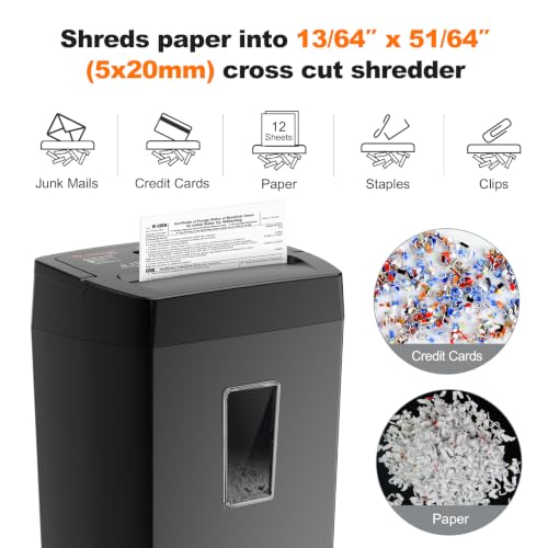 Bonsaii 12-Sheet Cross Cut Paper Shredder, 5.5 Gal Home Office Heavy Duty Shredder for Paper, Credit Card, Mail, Staples, with Transparent Window, High Security Level P-4 (C275-A)