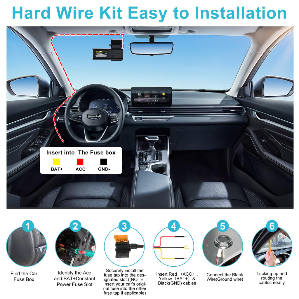 Dash Cam Hardwire Kit USB C, 12V-24V to 5V/3A Adapter Power Cable with Voltage Display, 24/7 Parking Mode, Acc Detection, 4-Level Low Voltage Protection (11.6V/11.9V/12.2V/12.5V)