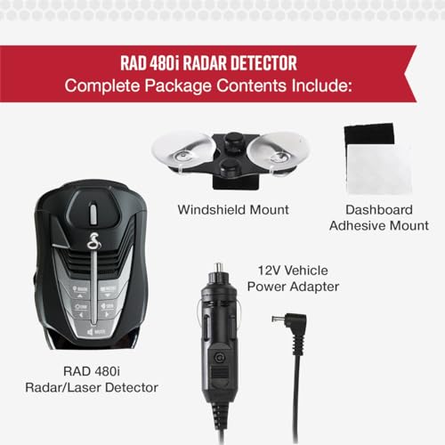 Cobra RAD 480i Laser Radar Detector, Long Range Detection, Bluetooth, Black | Apple CarPlay and Android Auto Compatible, LaserEye Front and Rear Detection, Digital Signal Processing