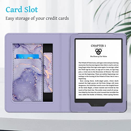 Fintie Stand Case for 6" Kindle 11th Generation 2024/2022, Lilac Marble | Foldable Kickstand PU Leather Cover, Card Slot & Hand Strap, Auto Sleep/Wake, for All-New Kindle 2024/2022 11th Gen e-Reader
