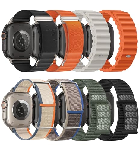 8 Pack Compatible with Apple Watch Ultra 3/Ultra 2 Bands for Men Women 49mm | 46mm 45mm 44mm 42mm Trail Loop+Alpine Loop+Ocean+Nylon Sport Loop for iWatch Ultra 4/3/2 Series 12/11/10/9/8/7/6/5/4/3/SE3 2