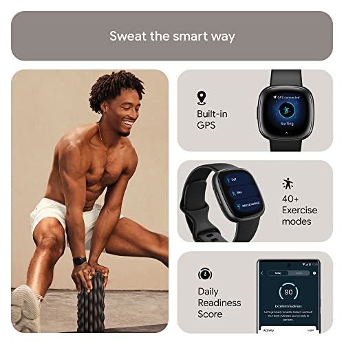 Google Fitbit Versa 4 Fitness Smartwatch, 24/7 Heart Rate - Black/Graphite | Daily Readiness, 3-month Google Health Premium Membership included, GPS, 40+ exercise modes, sleep tracking