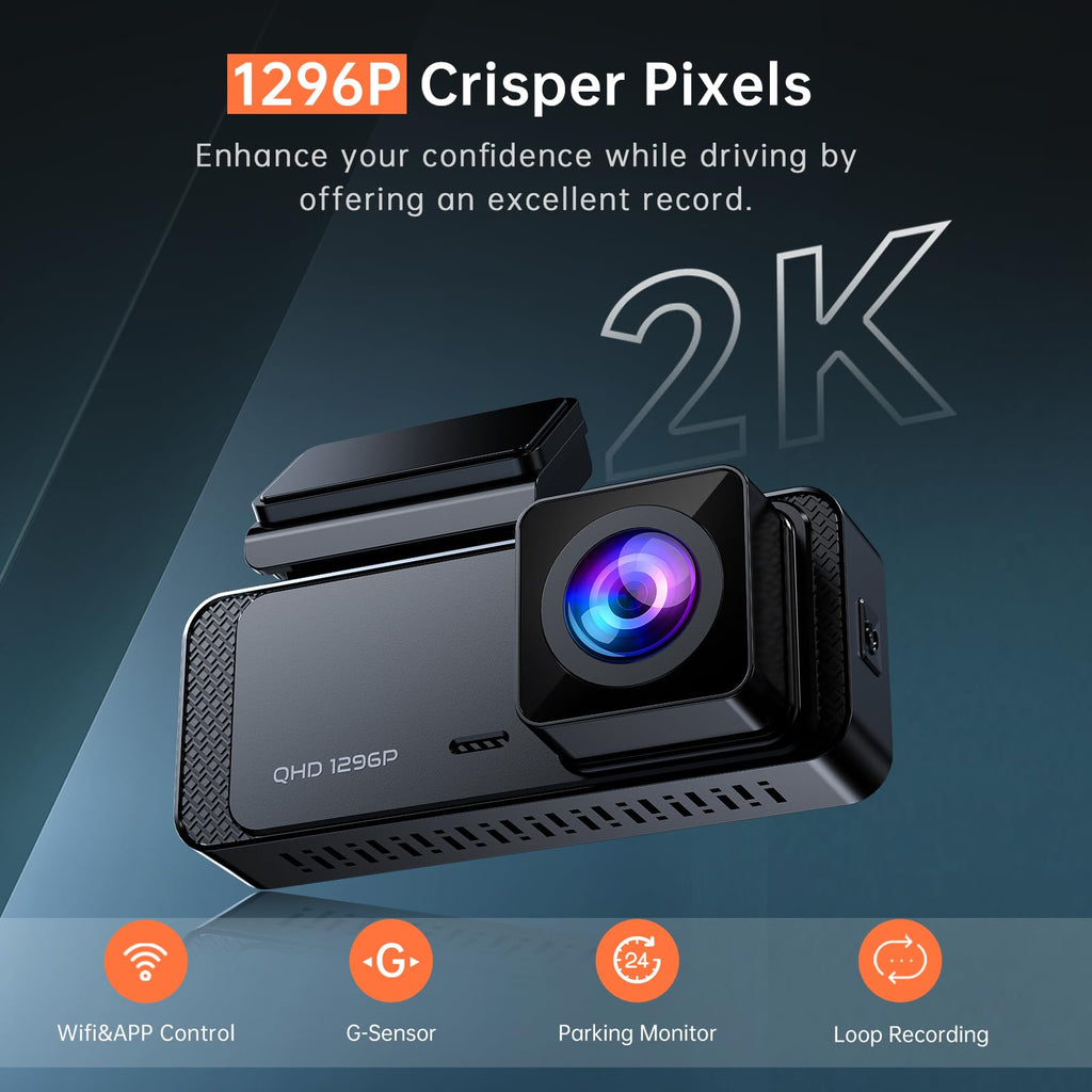Veement 1296P Dash Cam Front, WiFi Dash Camera for Cars with App | V300 Mini Hidden Design, Night Vision, 170° Lens, Loop Recording, G-Sensor, 256GB Max, Card Not Included, Hardwire Required