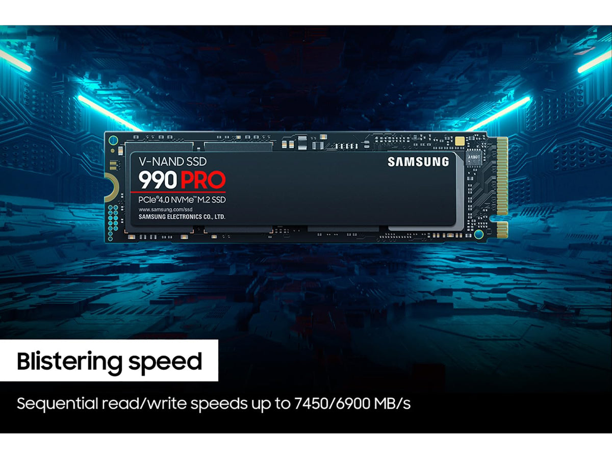 Samsung SSD 990 PRO 2TB, PCIe 4.0 M.2 2280, Up to 7,450 MB/s | NVMe Internal Solid State Hard Drive for High End Computing, Gaming, and Heavy Duty Workstations, (MZ-V9P2T0B/AM)