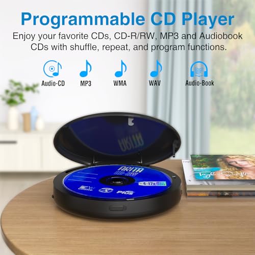 MEGATEK Portable CD Player with Bluetooth RX/TX, FM Transmitter & USB
