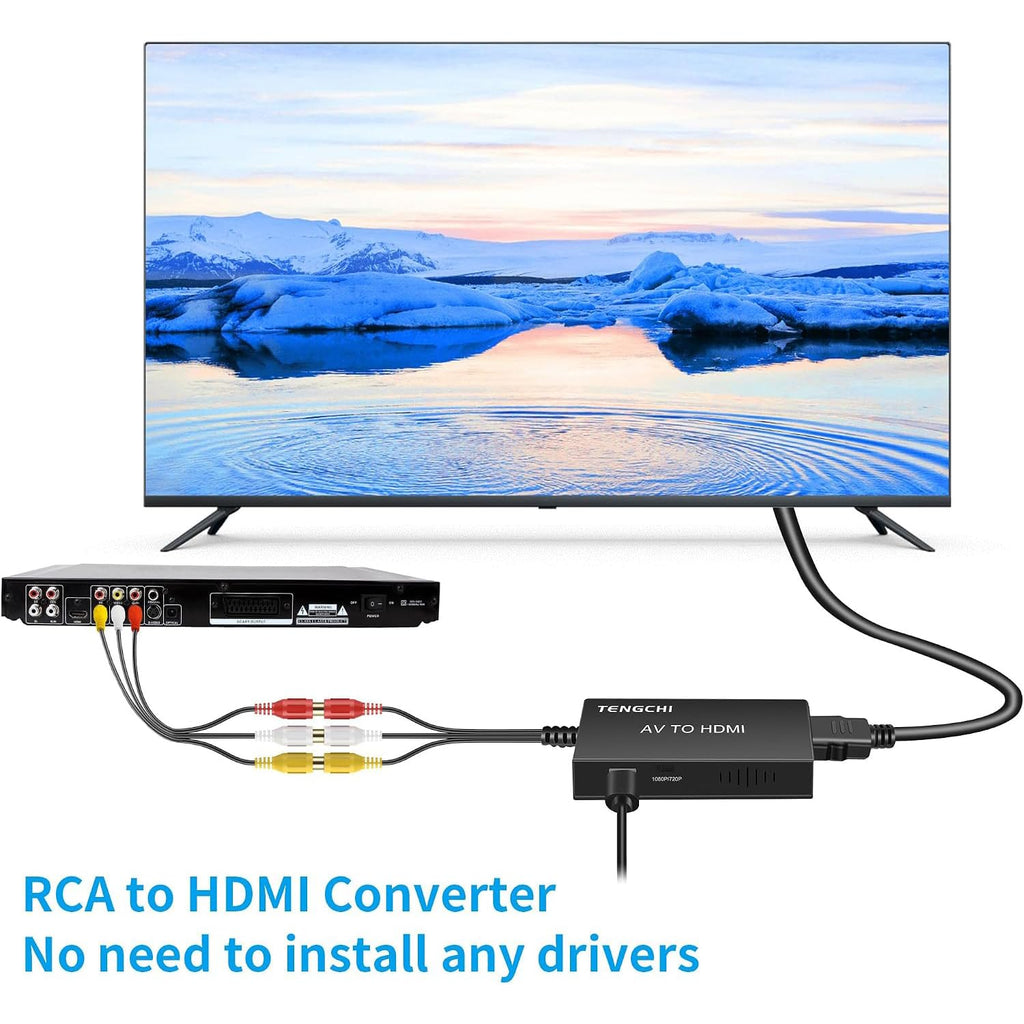 Tengchi RCA to HDMI Converter, AV to HDMI Adapter | Composite to HDMI Support 1080P PAL/NTSC For PS1, PS2, PS3, STB, Xbox, VHS, VCR, DVD Players