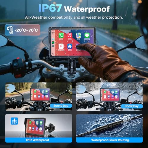WonVon 5 Inch Motorcycle Carplay GPS Navigation System with Apple Carplay and Android Auto Portable Screen with Dual Bluetooth, Navigation, Siri, Google Assistant（Not Inchluded TPMS）