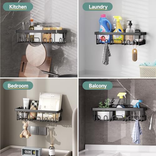 Veken Shower Caddy 6-Pack, Bathroom Organizers and Storage Shelves, Black | Advanced Rustproof Design, Large Capacity, No Drilling, Adhesive Rack with Soap Holder, Wall-Mounted Kitchen & Home Decor