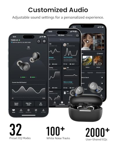 TOZO A1 Wireless Earbuds Bluetooth 5.3 Light Weight in Ear Headphones | IPX5 Waterproof,2 Mics for AI Calls,Immersive Premium Sound Bass Headset with Charging Case,32 EQ via App Black