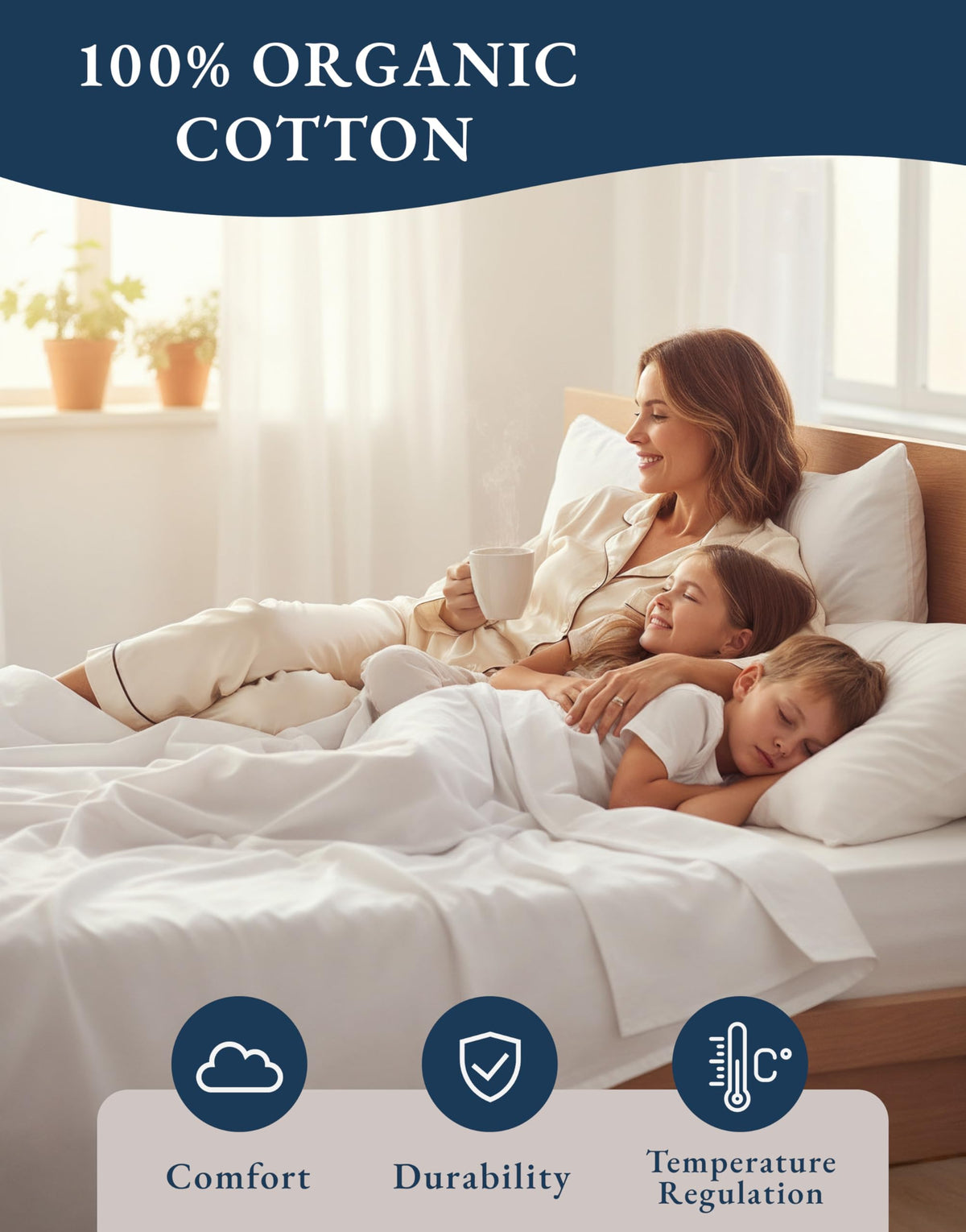 LANE LINEN Queen Sheets 100% Organic Cotton 4pc Percale Cooling - White | Queen Sheet Set, GOTS Certified Organic Cotton Percale - Crisp, Cool & Breathable, For Hot Sleepers, All-Season Comfort
