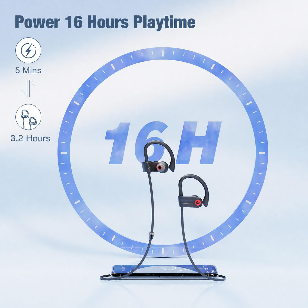 Boean Bluetooth Headphones, Wireless Headphones with AI Music Generation | 16 Hours Playtime Wireless Earbuds with Bluetooth 5.3 HD Stereo Sound, IPX7 Waterproof Running Headphones for Workout Sports