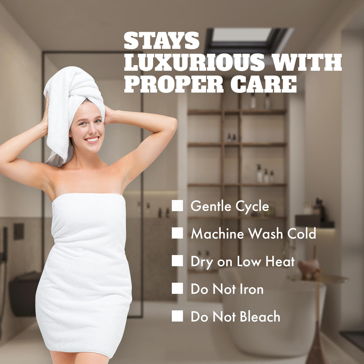 White Bath Towels 24x50 Inch, 6 Pack - Extra Absorbent Cotton Towel Set for Bathroom