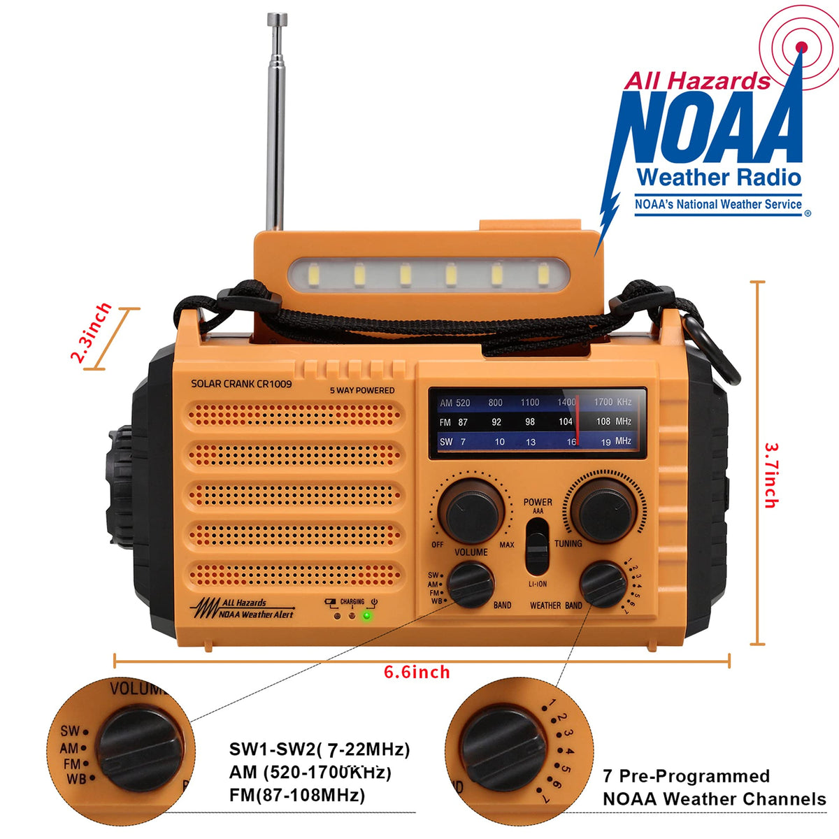 NOAA Weather Radio FM AM Shortwave, Emergency Radio 5000mAh Solar Crank | 5 Way Powered Portable Phone Charger with LED Flashlight, Reading Lamp, and SOS Alarm for Survival Kits