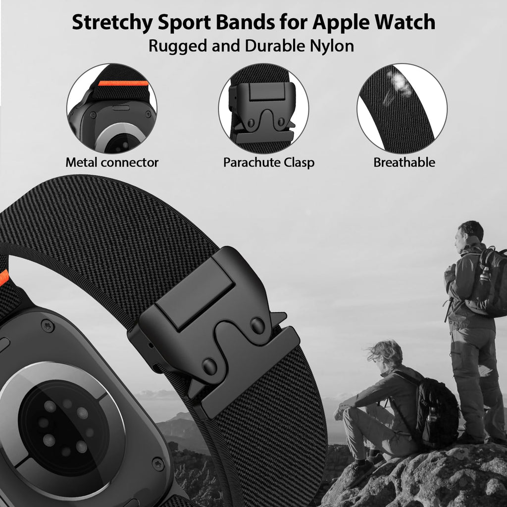 Elastic Sport Band for Apple Watch Ultra 4/3/2 Band 49mm 46mm 45mm 44mm 42mm 41mm 40mm Men, Adjustable Parachute Buckle Nylon Fabric Wristband for iWatch Series 12 11 10 SE 9 8 7 6 5 4 3