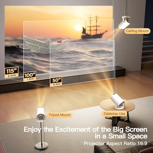 [Built-in Apps & 2026 Upgraded] Mini Projector with Wi-Fi 6 & Bluetooth 5.4, 1080P 4K Support Full HD, Auto Keystone 360° Portable Home Cinema Smart Projector for iOS/Android X1