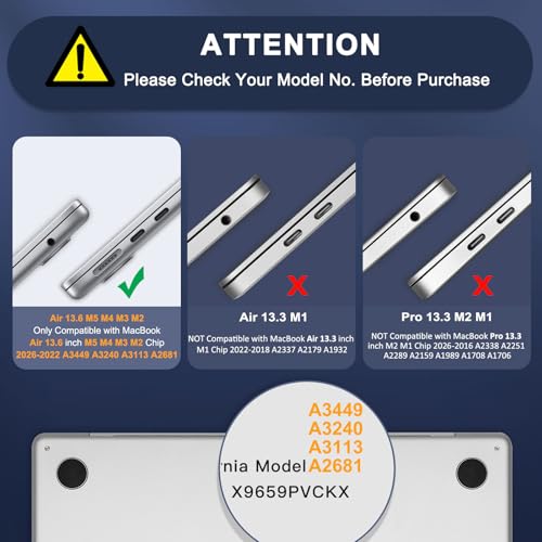 MOSISO Compatible with MacBook Air 13 inch Case M5 2026 M4 M3 M2 2025-2022 | A3449 A3240 A3113 A2681, Hard Shell&Keyboard Cover&Screen Film&Type C for MacBook Air 13.6 inch Case, Crystal Clear