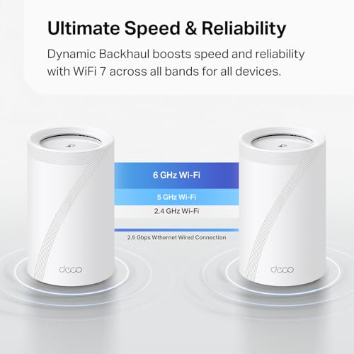 Deco 7 Pro Tri-Band WiFi 7 BE10000 Whole Home Mesh System 6-Stream 10 Gbps | 4 x 2.5G Ports Wired Backhaul, 4 x Smart Internal Antennas, Up to 7,600 Sq.ft, VPN, HomeShield, AI-Roaming (BE63 3-Pack)
