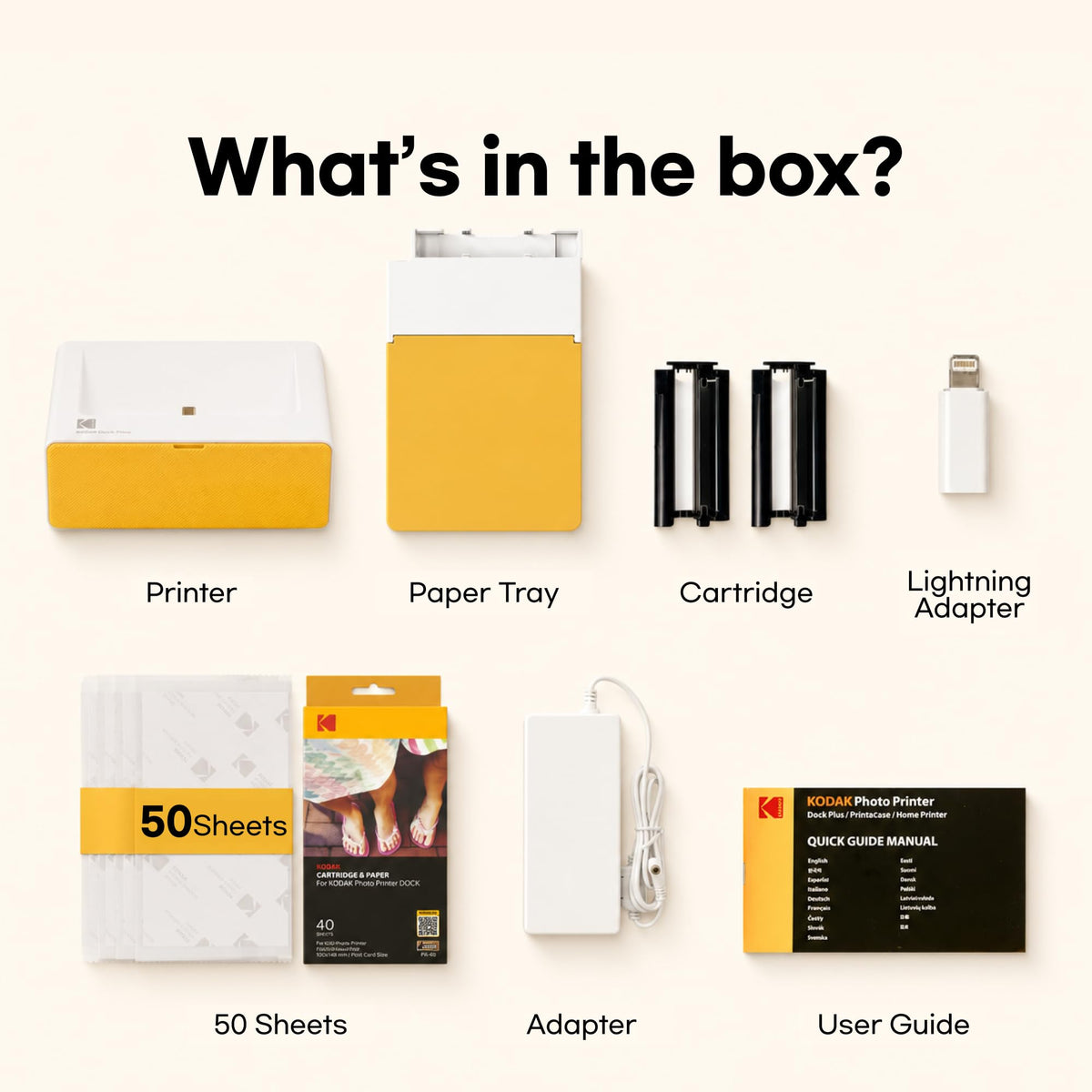 KODAK Dock Plus 4x6 Photo Printer, Smartphone Docking, 4PASS, 50 Sheets | Bluetooth, iPhone & Android Smartphone Compatible, Charge While Printing, Water, Fingerprint and Fade Resistant