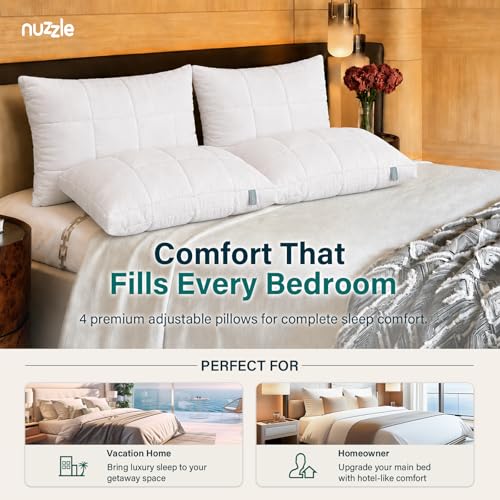 Nuzzle Pillow Standard Adjustable Neck Pillow,Soft Luxury Hotel Feel | Bed Pillows Standard with Adjustable Height & Firm Feel for Side, Back and Stomach Sleepers–Gift for Women & Men