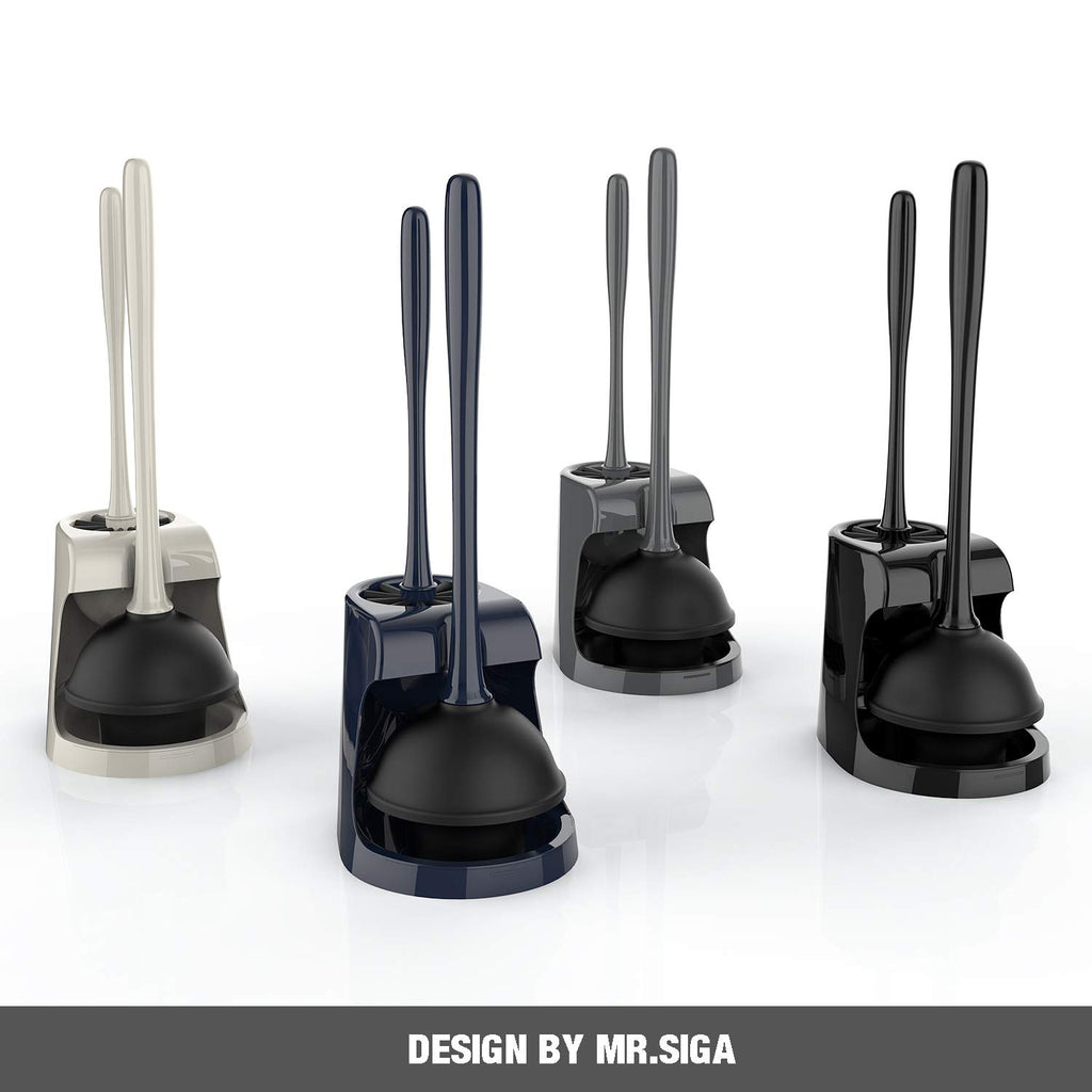 MR.SIGA Toilet Plunger and Bowl Brush Combo for Bathroom Cleaning, Black | Heavy duty toilet brush and plunger set, toilet bowl brush and plunger with holder
