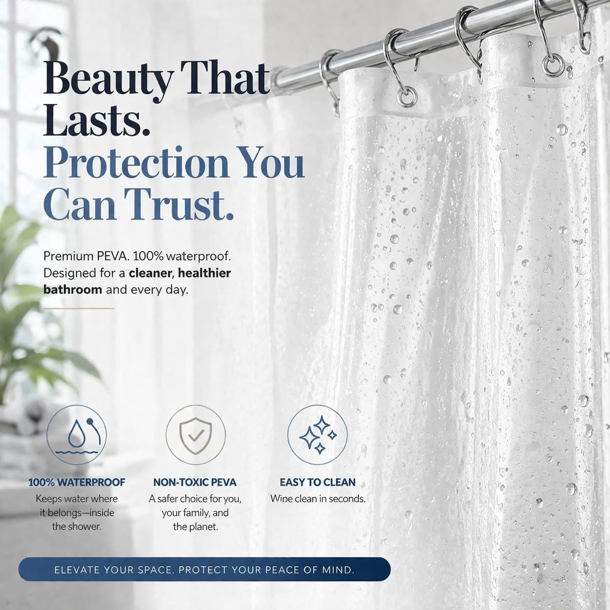 EHZNZIE Crystal Clear Shower Curtain Liner 72x72, PEVA Waterproof Bath Curtain, No Chemical Smell, 3 Weighted Magnets, Durable with Rustproof Metal Grommets