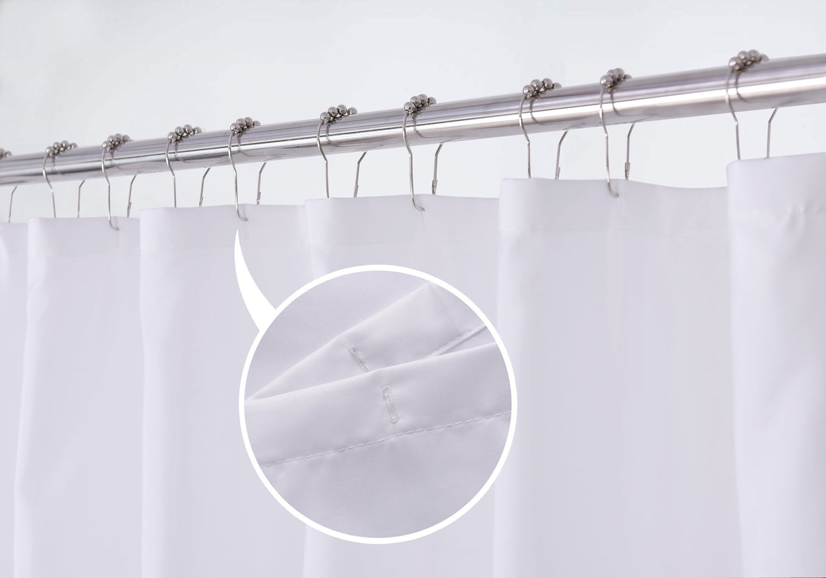 N&Y HOME Fabric Shower Curtain Liner with Magnets Standard Size, White | Hotel Quality, 12 Button Holes, Machine Washable, Water Repellent Cloth Shower Curtain with Magnets for Bathroom