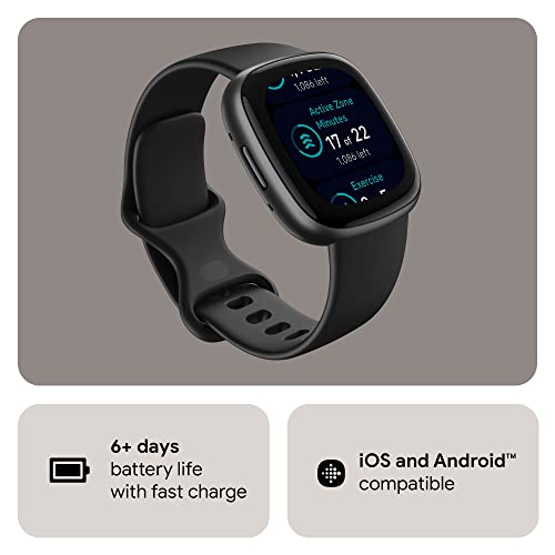 Google Fitbit Versa 4 Fitness Smartwatch, 24/7 Heart Rate - Black/Graphite | Daily Readiness, 3-month Google Health Premium Membership included, GPS, 40+ exercise modes, sleep tracking